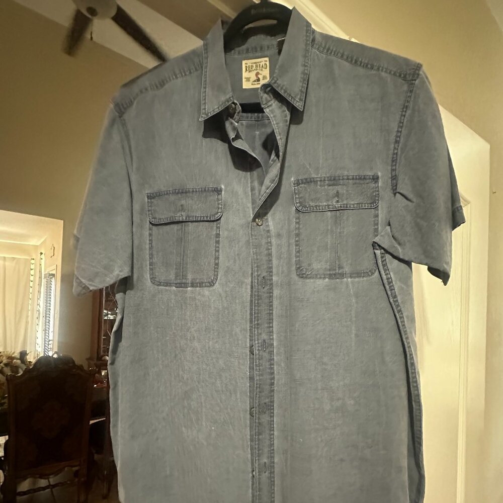 RedHead Brand Co. Chambray Denim Short Sleeve Utility Shirt – Blue – Size XL